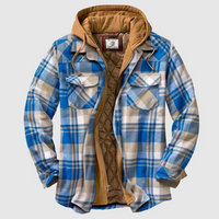 Herren Karierte Winterjacke mit Kapuze und Knopfleiste