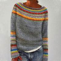 Damen Gemusterter Pullover mit Rundhalsausschnitt und Langarm