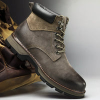 Herren Leder Schnürstiefel mit Profilsohle
