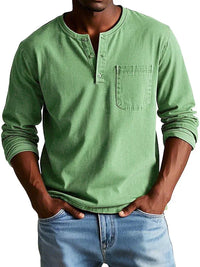 Herren Langarmshirt mit Knopfleiste und Rundhalsausschnitt
