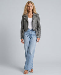 Damen Kurze Leder Winterjacke mit Nieten