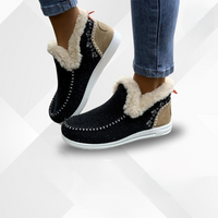 Damen Gefütterte Slipper mit Fellkragen und Ziernähten