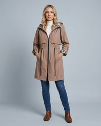 Damen Oversized Trenchcoat mit Kapuze und Karofutter