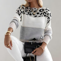 Damen Pullover mit Leopardenmuster und Farbblock