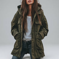 Damen Cargo Winterjacke mit Kapuze und Druckknöpfen