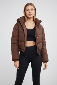 Damen Kurze Gesteppte Winterjacke mit Kapuze