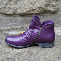 Damen Leder Stiefeletten mit Raffung und Blockabsatz