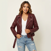 Damen Leder Winterjacke mit Reverskragen und Druckknöpfen