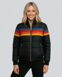 Damen Gestreifte Gesteppte Winterjacke mit Kapuze