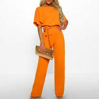 Damen Jumpsuit mit Kurzarm und Bindegürtel