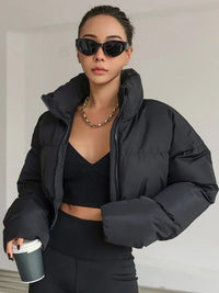 Damen Kurze Gesteppte Winterjacke mit Stehkragen und Kordelzug
