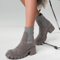 Damen Wildleder Stiefeletten mit Strickbündchen und Profilsohle