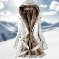 Damen Lange Winterjacke mit Fellfutter und Gürtel