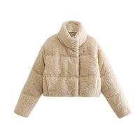 Damen Teddy Winterjacke mit Stehkragen und Seitentaschen