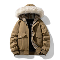 Herren Wattierte Winterjacke mit Fellkapuze und Rippbündchen