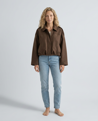 Damen Kurze Wildleder Winterjacke mit Rippbündchen