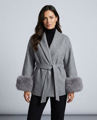 Damen Langer Fell Wintermantel mit Manschetten