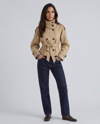 Damen Kurzer Zweireiher Trenchcoat mit Gürtel