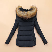 Damen Enge Gesteppte Winterjacke mit Fellkapuze