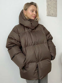 Damen Oversized Gesteppte Winterjacke mit Kapuze und Druckknöpfen