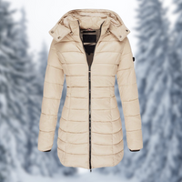 Damen Lange Wasserabweisende Winterjacke mit Kapuze und Druckknöpfen