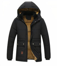 Herren Gepolsterte Winterjacke mit Fellkapuze und Knopfleiste