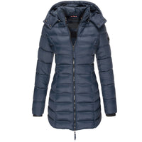Damen Lange Taillierte Gesteppte Winterjacke mit Kapuze
