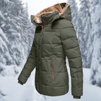 Damen Taillierte Gesteppte Winterjacke mit Kapuze und Fellfutter