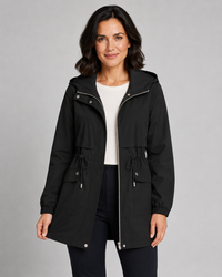 Damen Langer Trenchcoat mit Kapuze und Kordelzug