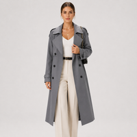 Damen Langer Trenchcoat mit Schulterklappen und Ärmelriegeln