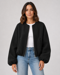 Damen Kurze Bomber Winterjacke mit Rippbündchen