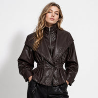 Damen Biker Leder Winterjacke mit Reverskragen