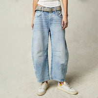 Damen Hochtaillierte Barrel Jeans mit Ziernähten