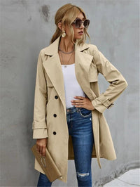 Damen Zweireiher Trenchcoat mit Bindegürtel und Manschetten
