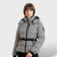 Damen Gesteppte Winterjacke mit Bindegürtel und Kapuze