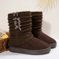 Damen Winterstiefel mit Strickschaft und Schleife
