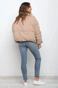 Damen Kurze Oversized Gesteppte Winterjacke mit Kordelzug