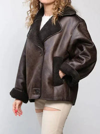 Damen Weite Leder Winterjacke mit Seitentaschen