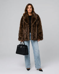 Damen Oversized Fell Wintermantel mit Farbverlauf