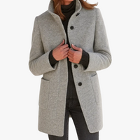 Damen Langer Wintermantel mit Stehkragen und Aufgesetzten Taschen