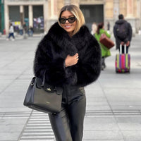 Damen Kurze Fell Winterjacke mit Stehkragen